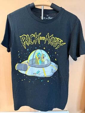 Men’s Rick & Morty Black Graphic Tee - Space Ship Design small